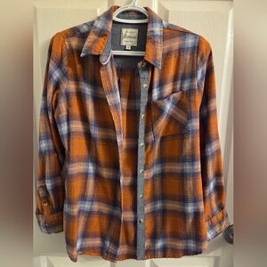 Orange and Blue Plaid Button-Up Shirt